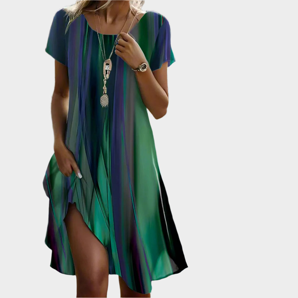 Summer Dress with O-Neck and Midi Length