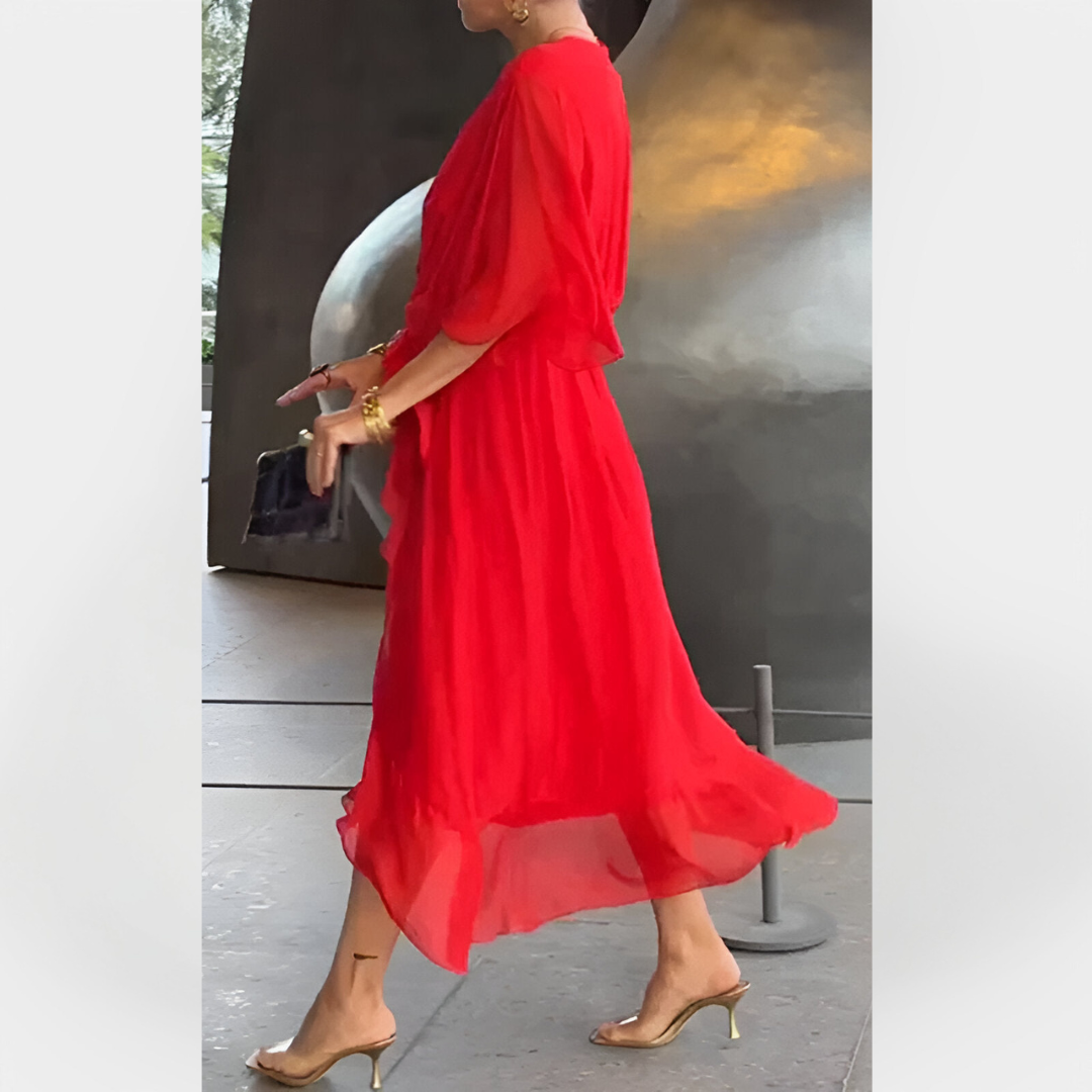 Chiffon Dress with V-Neck