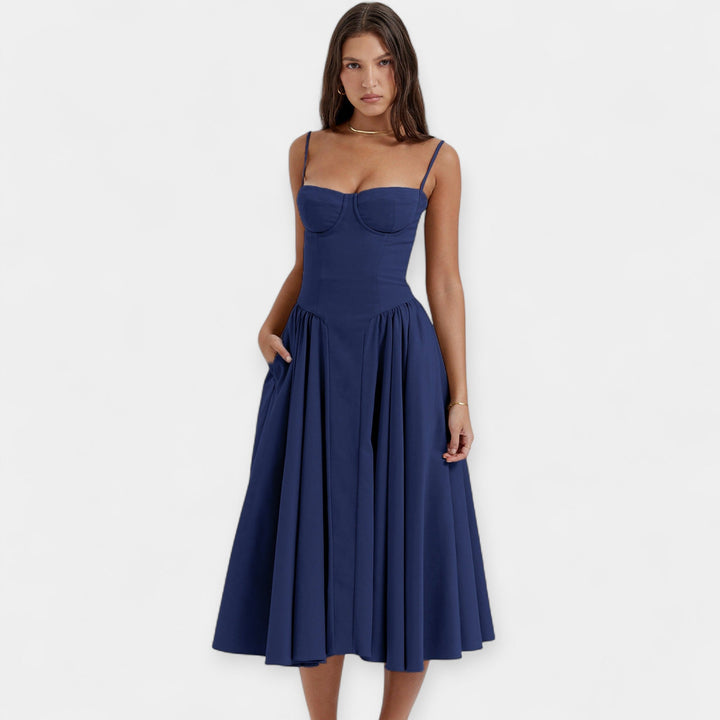 Retro Midi Dress with Thin Straps