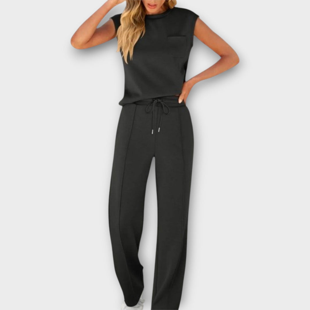 Sleeveless Blouse and Pants Set with Drawstring