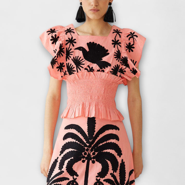 Stylish Tanktop with Palm and Tropical Bird Design