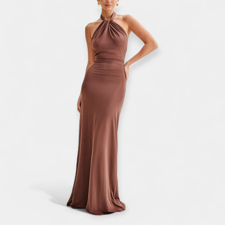 Maxi Dress with Collar and Tie