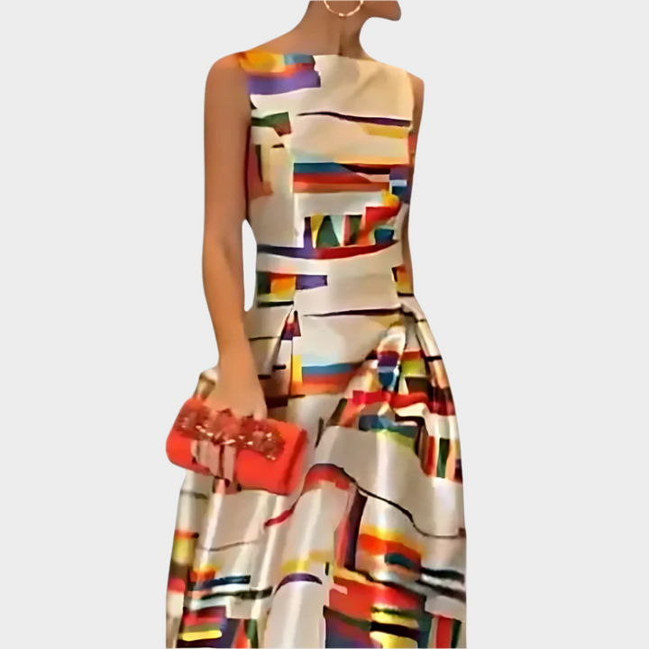 Maxi Dress with Linear Feel and Shiny Texture