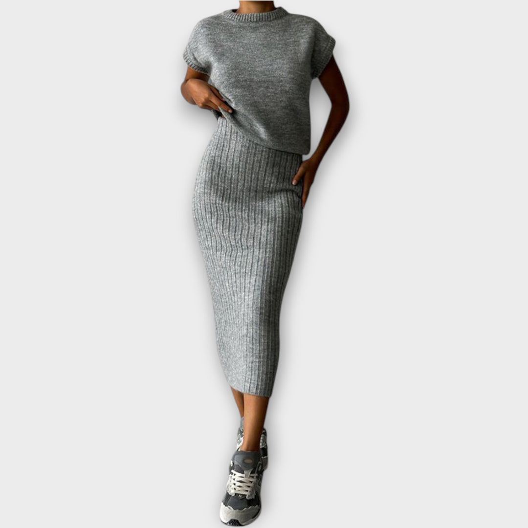 Classic Knit Skirt & Vest Set