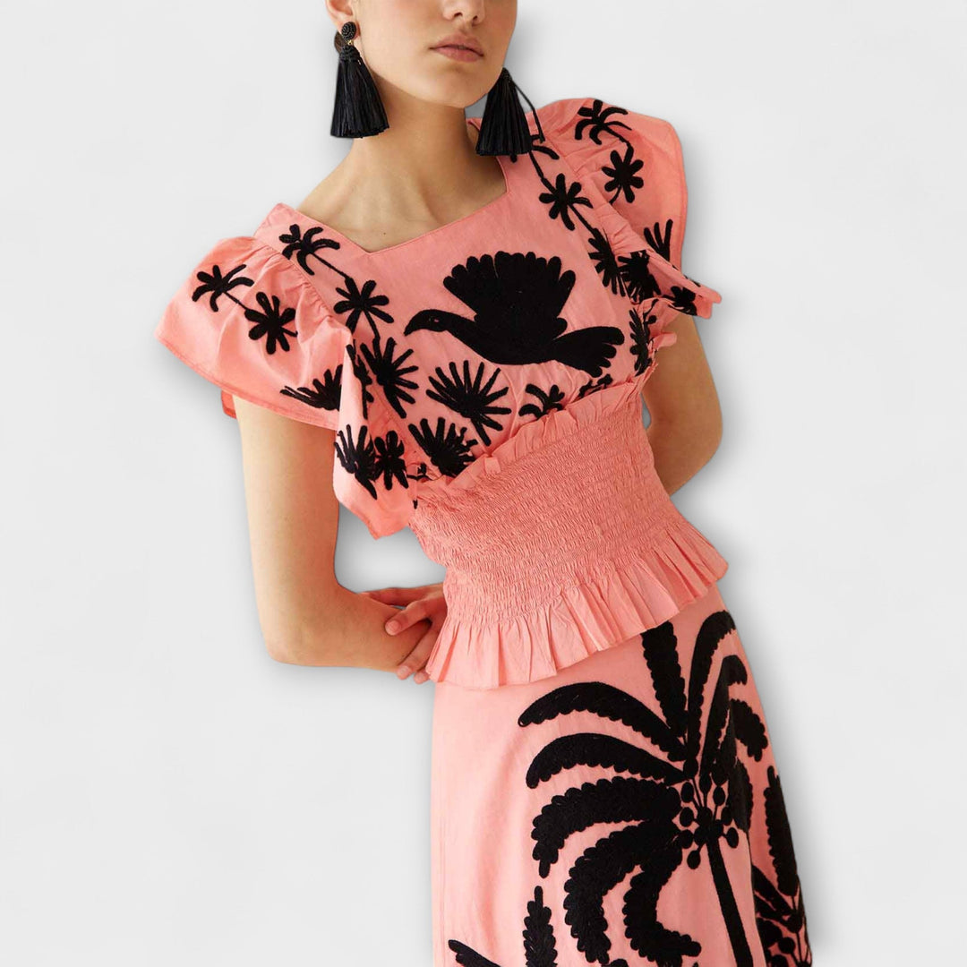 Stylish Tanktop with Palm and Tropical Bird Design