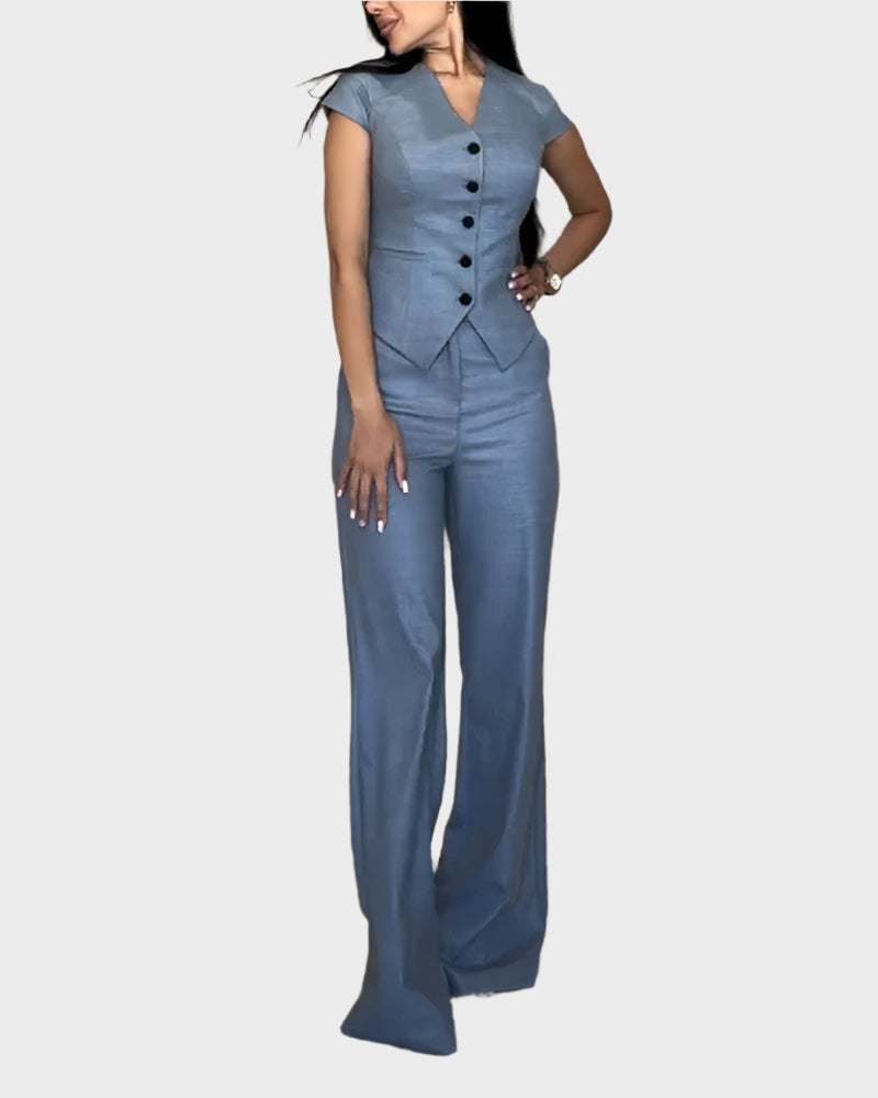 V-Neck Top and Pants Set