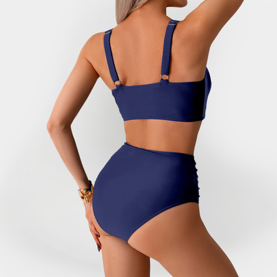 Women's High-Waisted Bikini with Bust Ruffle