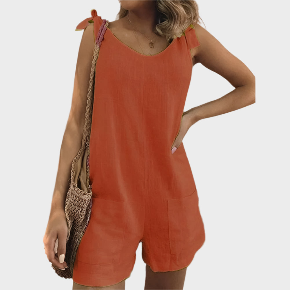 Full-Length Jumpsuit with Straps-Bow and Pockets
