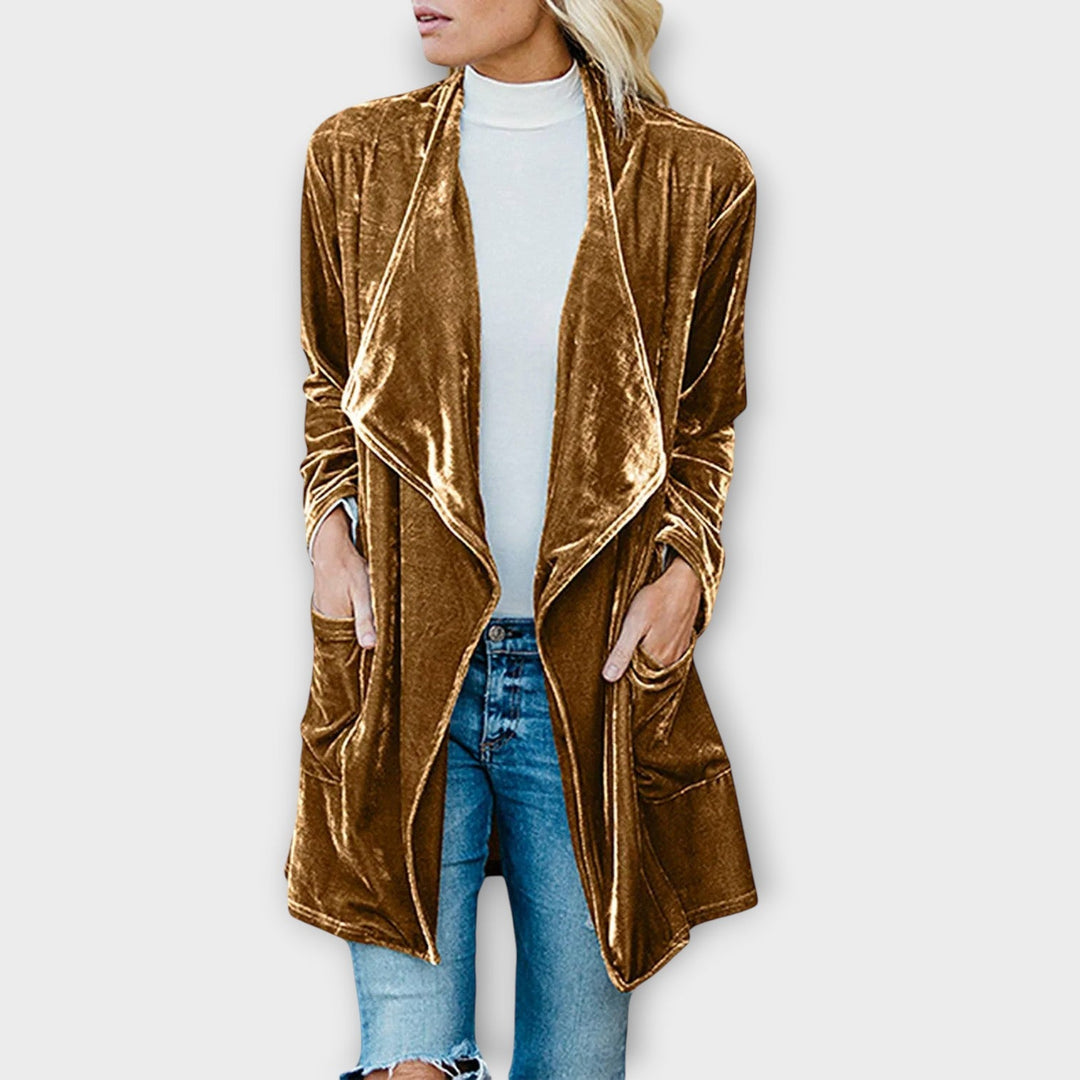 Elegant Velvet Draped Cardigan