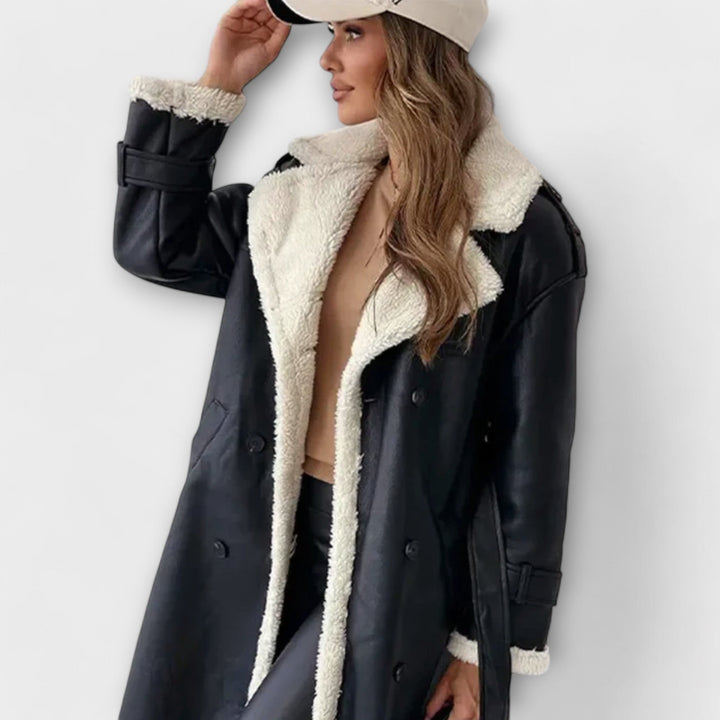Maria – Long classic cardigan with fleece lining and teddy collar