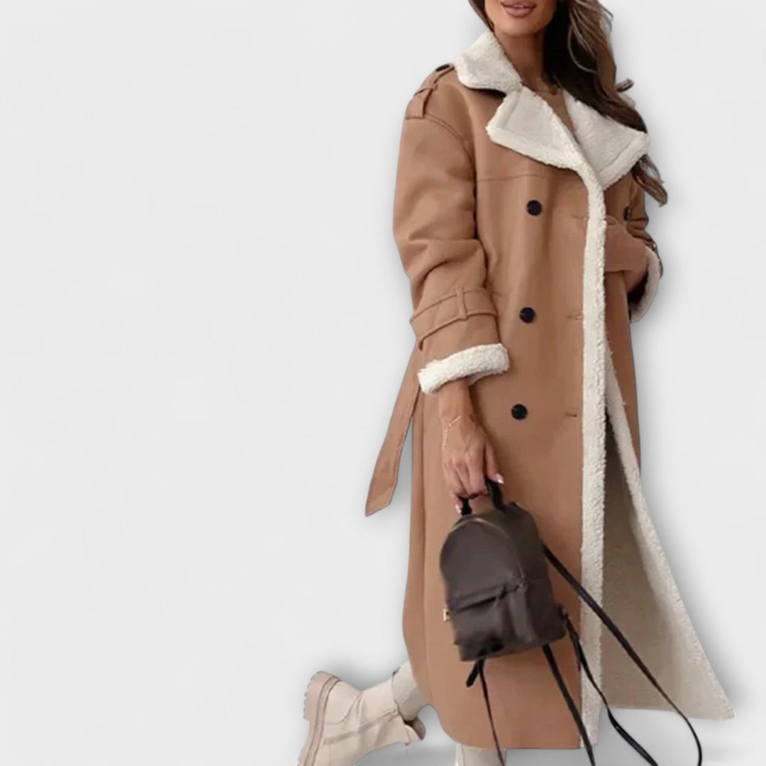 Maria – Long classic cardigan with fleece lining and teddy collar